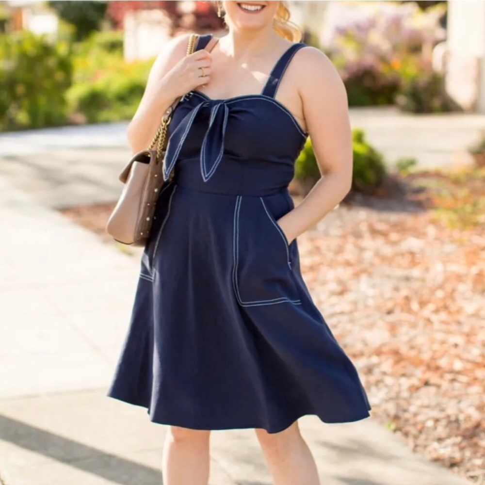 White Stitch Navy Blue dress